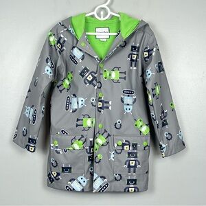 NWT Kitestrings by Hartstrings gray & green robot lined rain jacket, size 7.